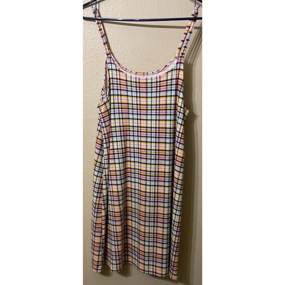 Justice Girls Plaid Cami Dress Size 16/18 XL Pink Cream Checker Shift Fun Retro